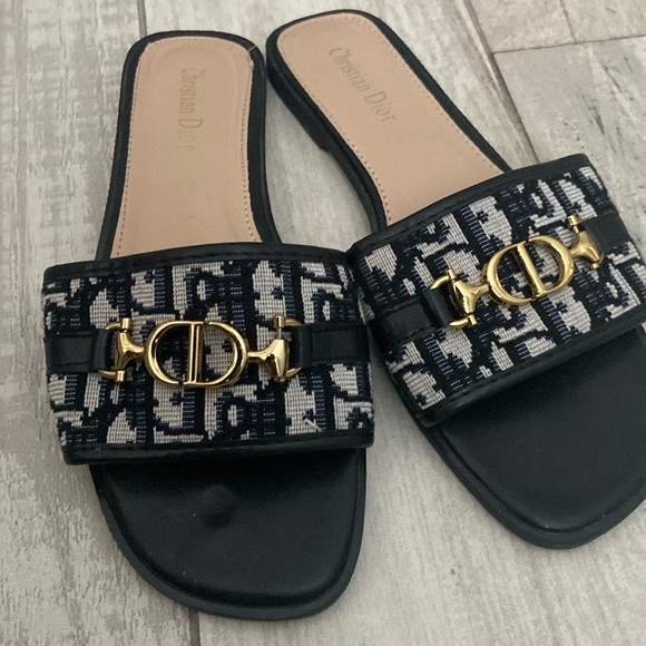 Dior Women's Navy and Gold Slippers - Picture 1 of 2